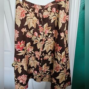 RLR Chaps Classic Lined Linen Floral Midi Skirt